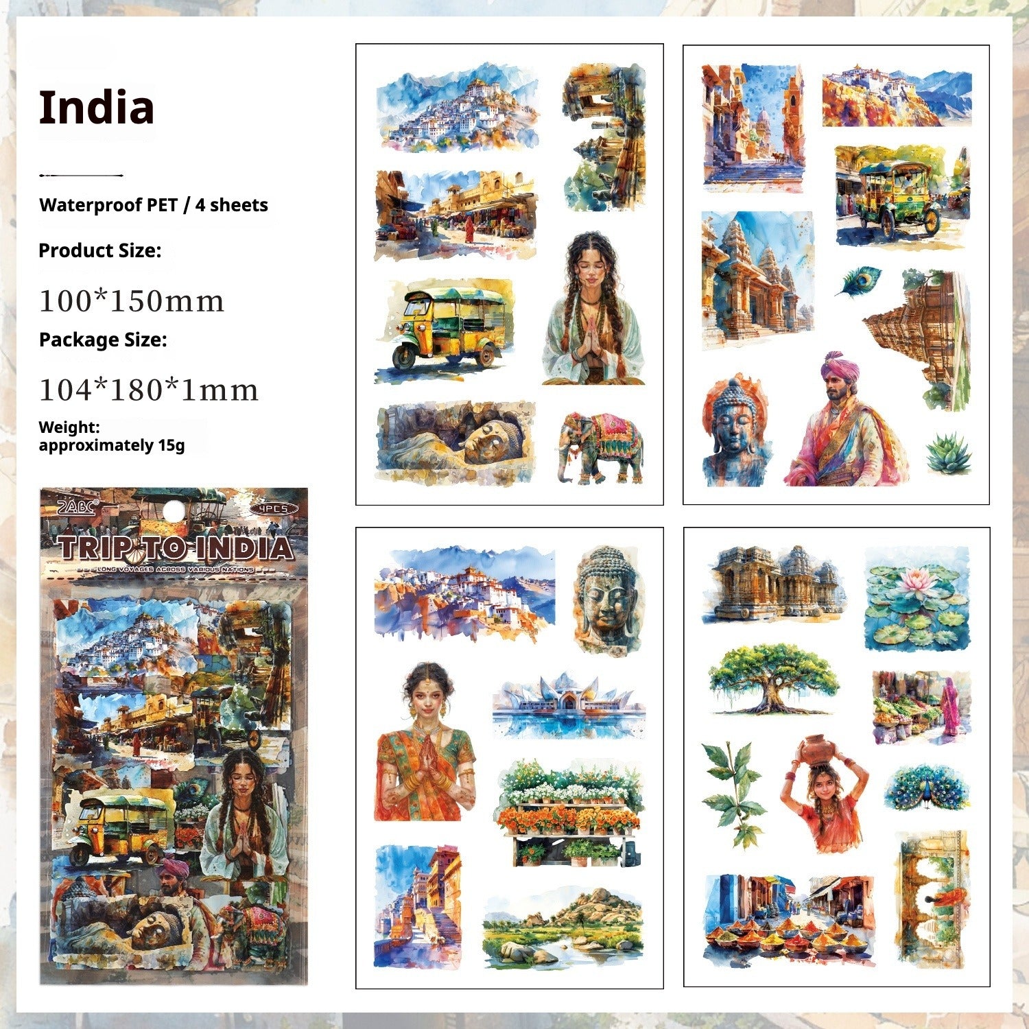Trip to the World – Illustrated City Die-Cut Sticker Pack by Country