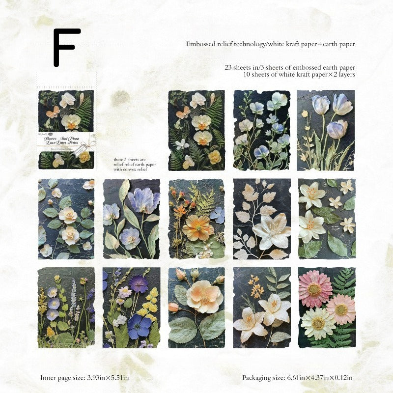 Vintage botanical relief scrapbooking paper with flower and leaf textures