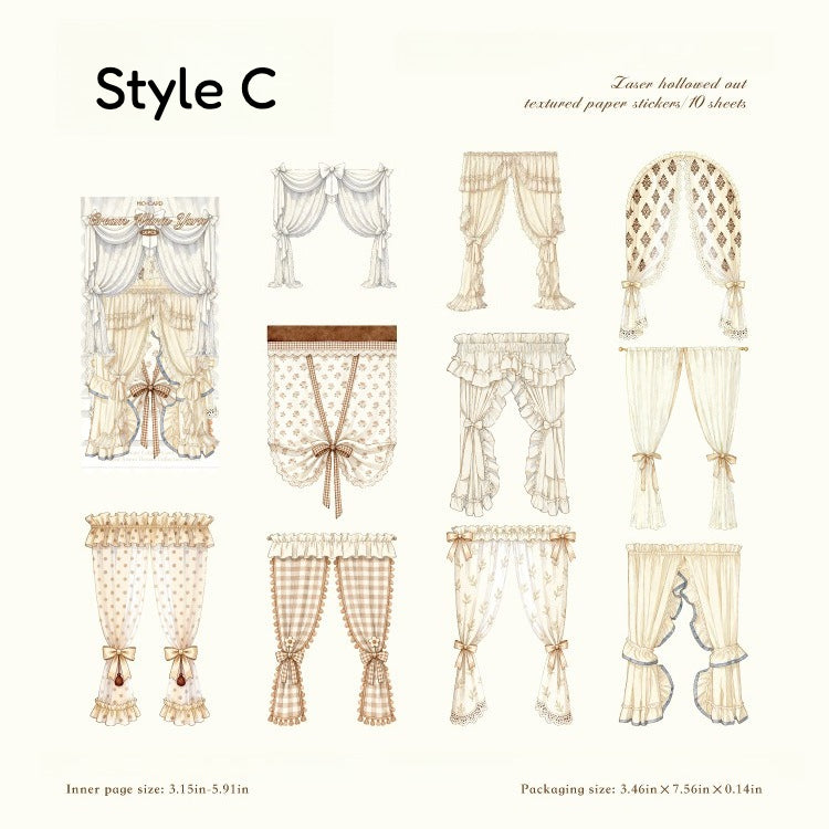 Vintage Curtain Cutout Stickers on White Kraft Paper