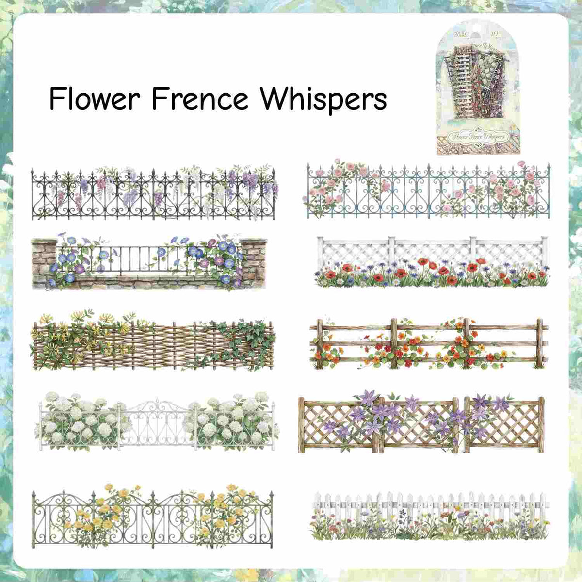Border sticker of a dark iron fence with red roses, "Castle Scarlet Dream"