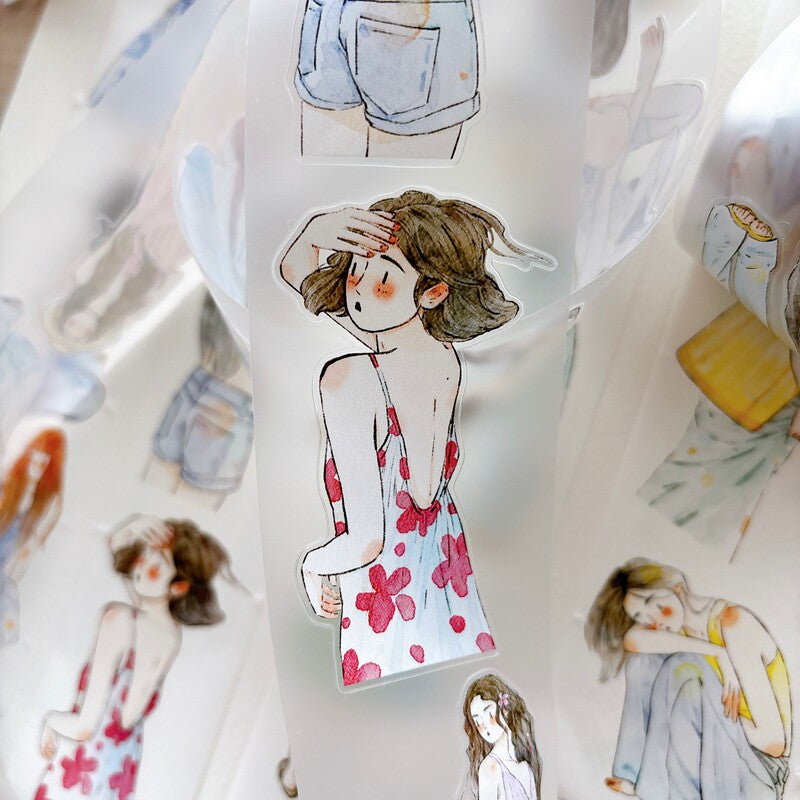 Full strip of die-cut summer girls PET tape design