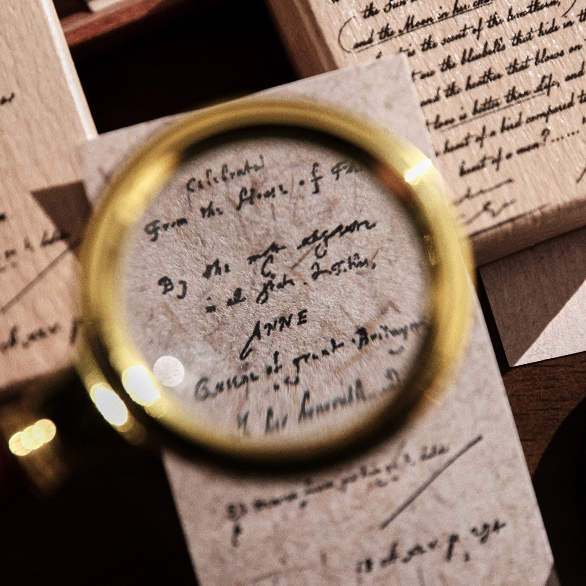 Vintage wooden stamp set with literary text designs