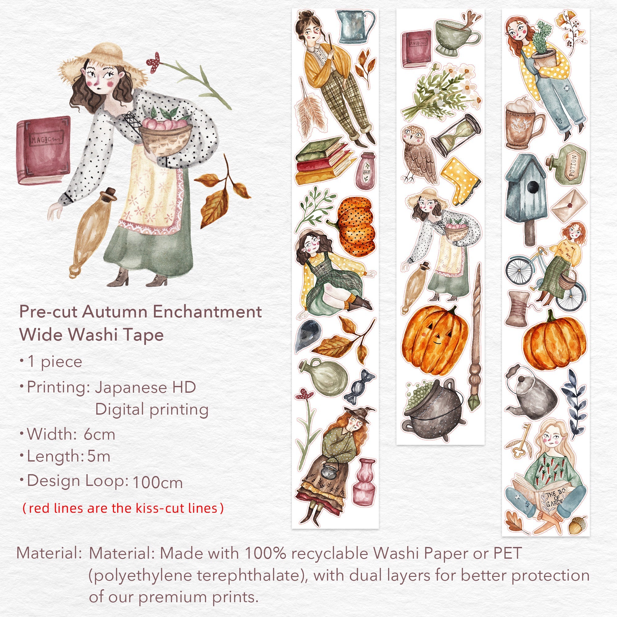 Pre-cut Autumn Enchantment Wide Washi/PET Tape