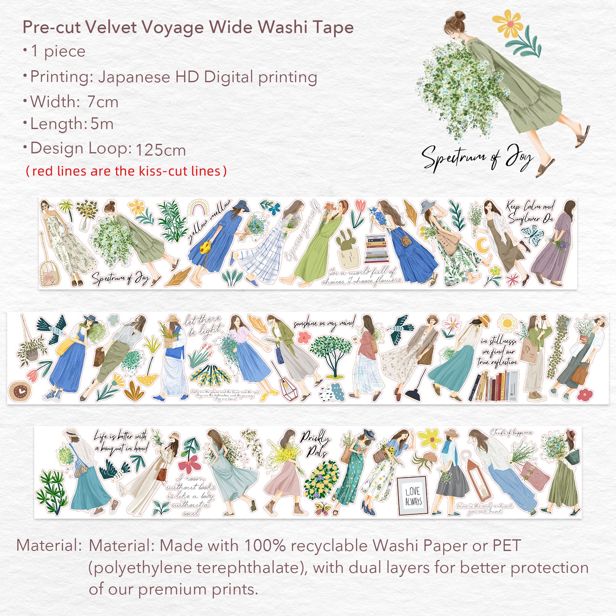 Pre-cut Velvet Voyage Wide Washi/PET Tape
