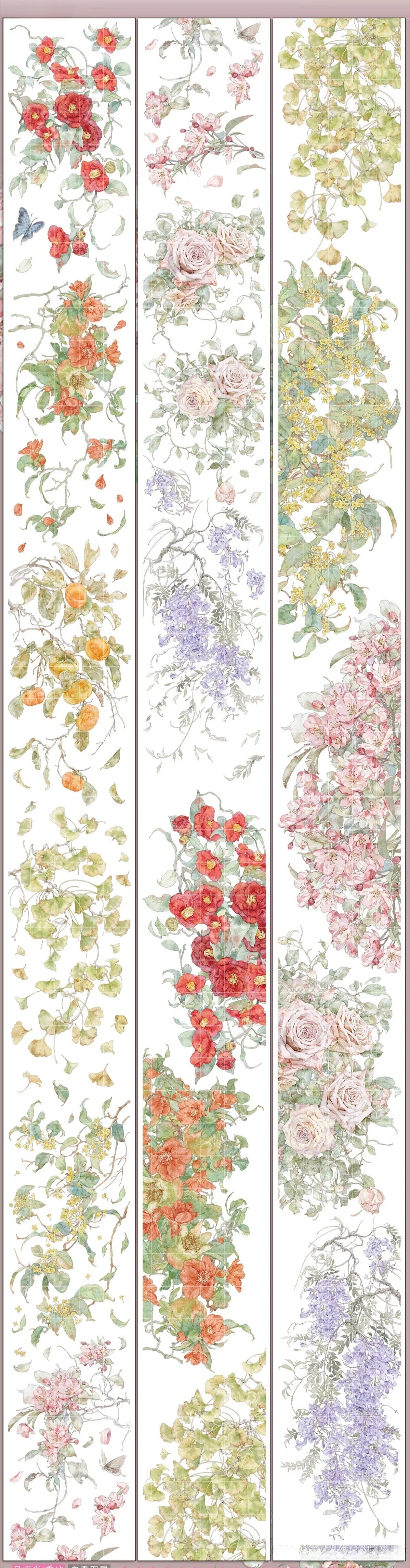 Silent Falling Blossoms floral decorative tape detail view