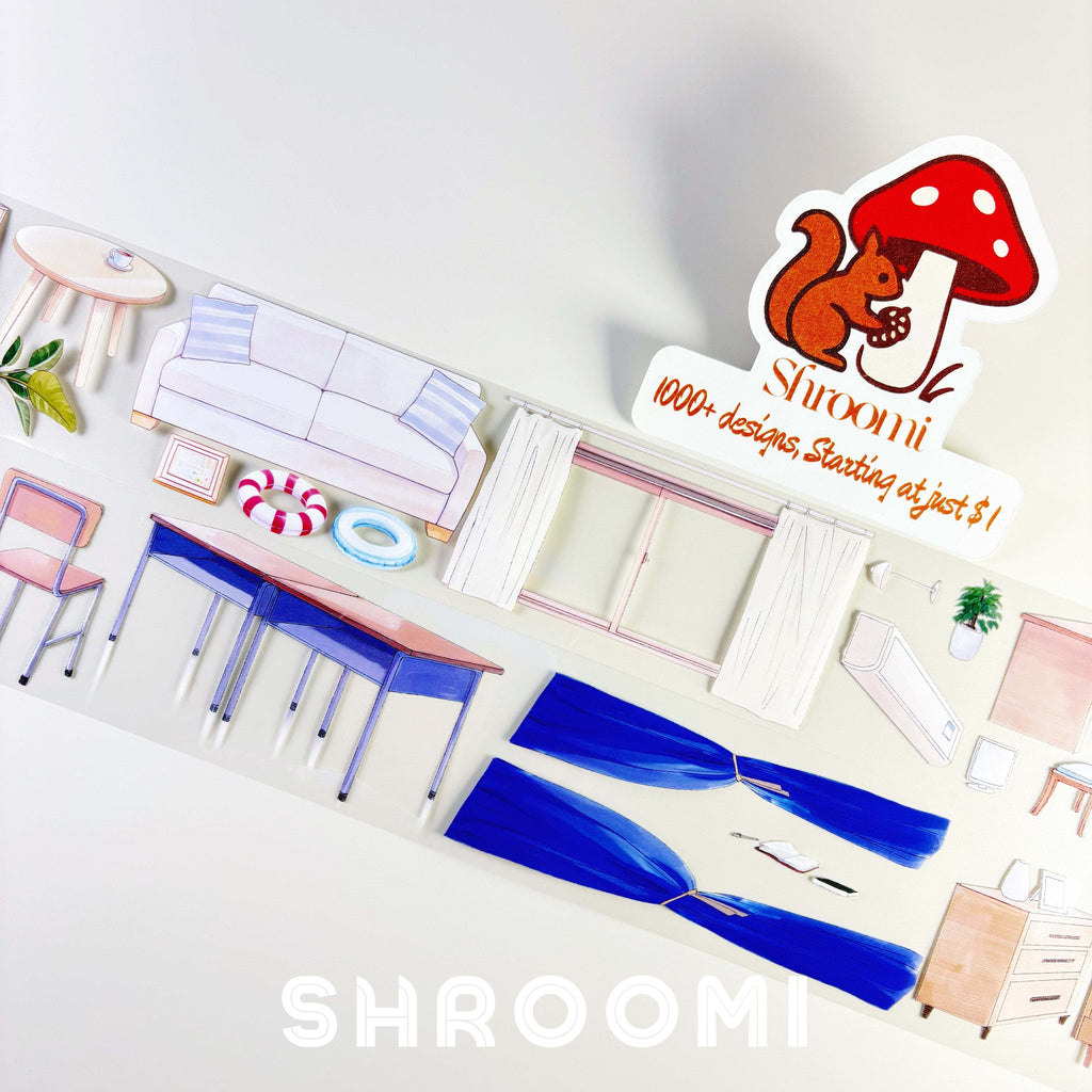 Modern Furniture 3 PET Tape: Shroomi living area sticker set with sofa, tables