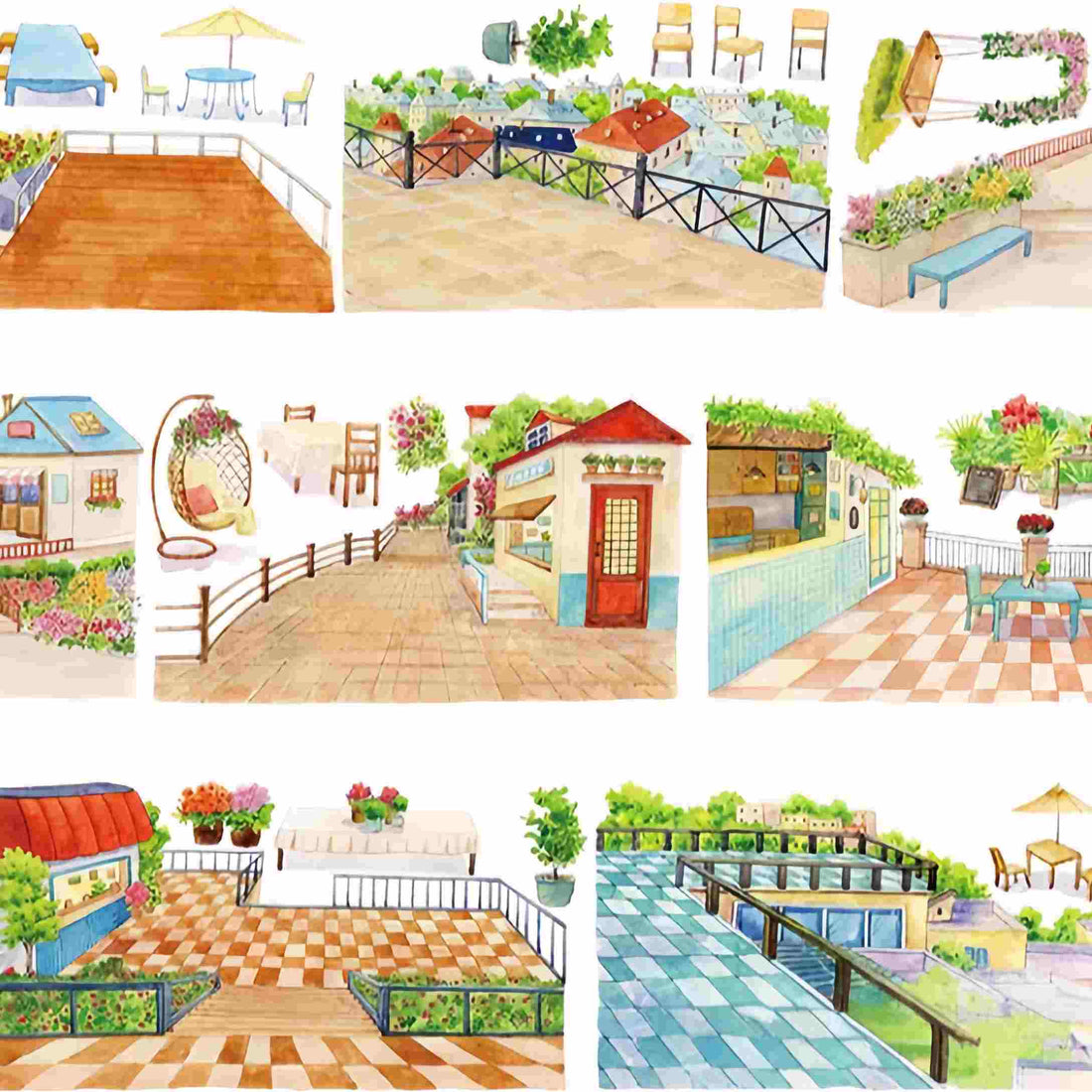 Rooftop Terrace PET Tape – wooden decking, tiled patios, garden fences, and outdoor cafe furniture