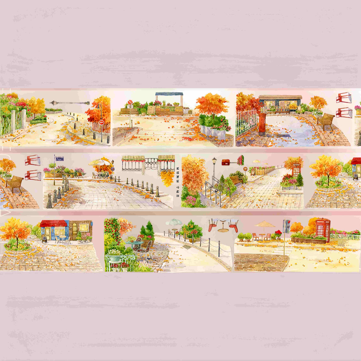 Design from the 10-piece Autumn Campus & Meadow Collection decorative tape, featuring an autumn nature motif