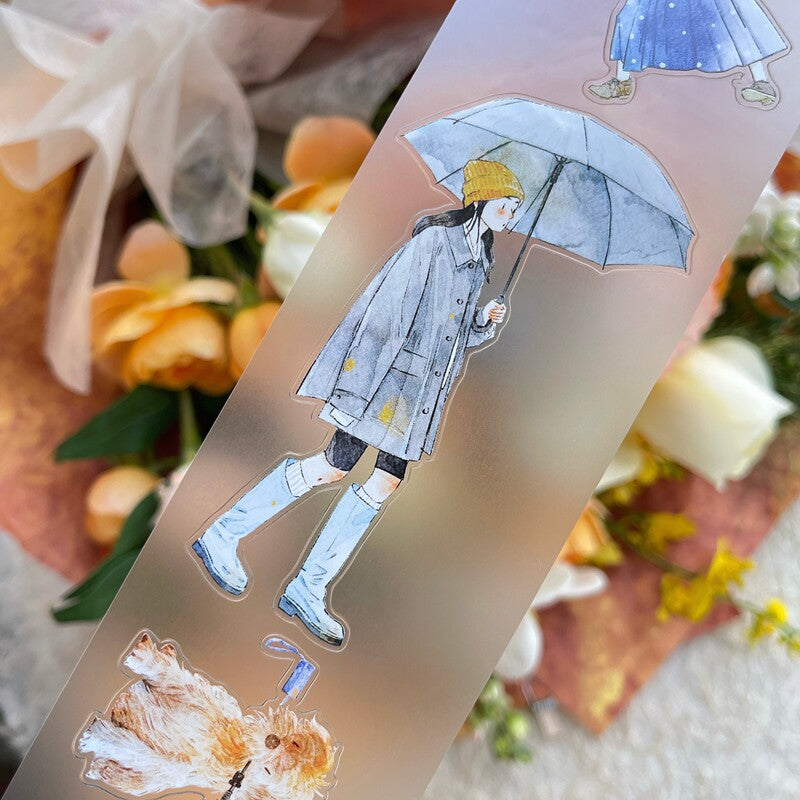 Rainy Day Girls PET Tape with illustrated girls and umbrellas