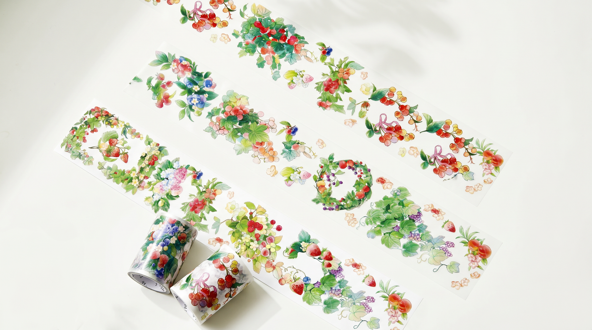 Summer fruits decorative tape with colorful fruit and garden details