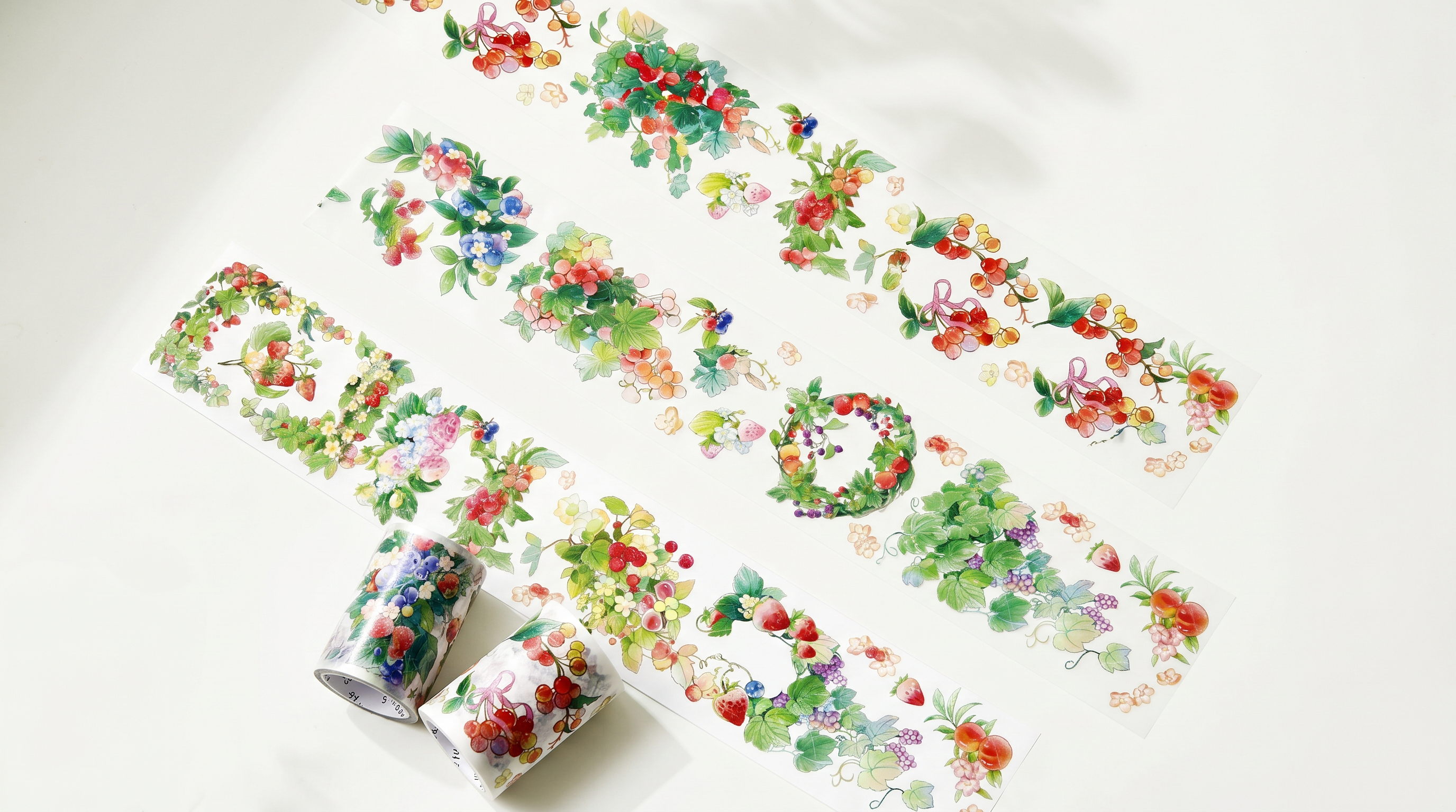 Summer fruits decorative tape with colorful fruit and garden details