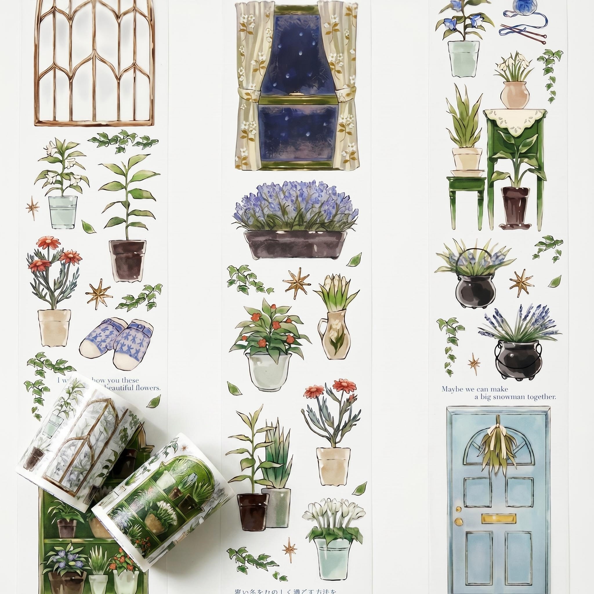 Warm winter room decorative tape with cozy window background scenes