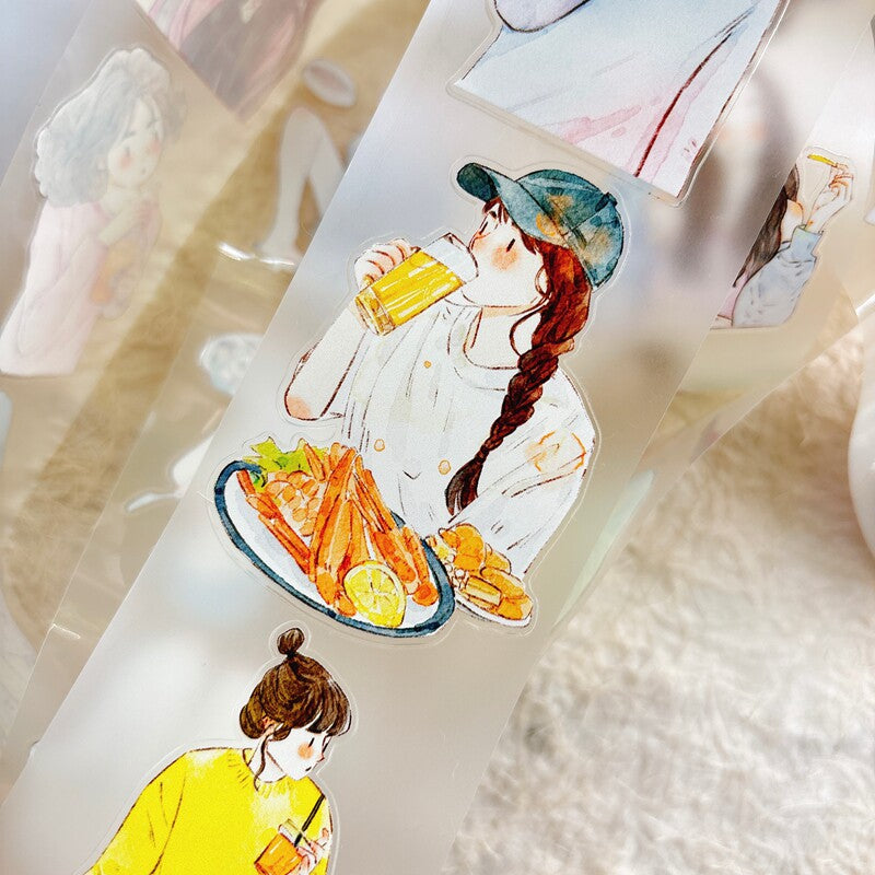 Foodie Girls PET Tape with illustrated girls enjoying food and drinks