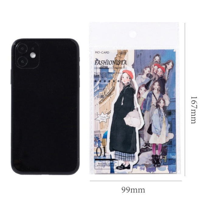 Pack of Fashionista themed decorative stickers featuring stylish girls for journaling, Shroomi.