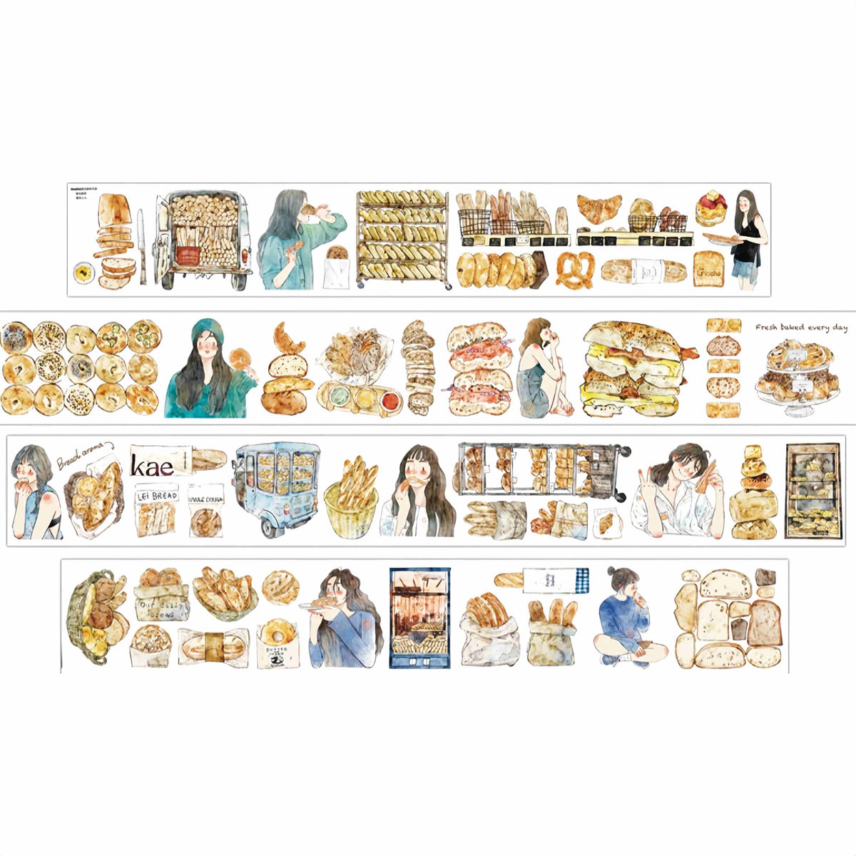 Four strips of bread and bakery girl tape design
