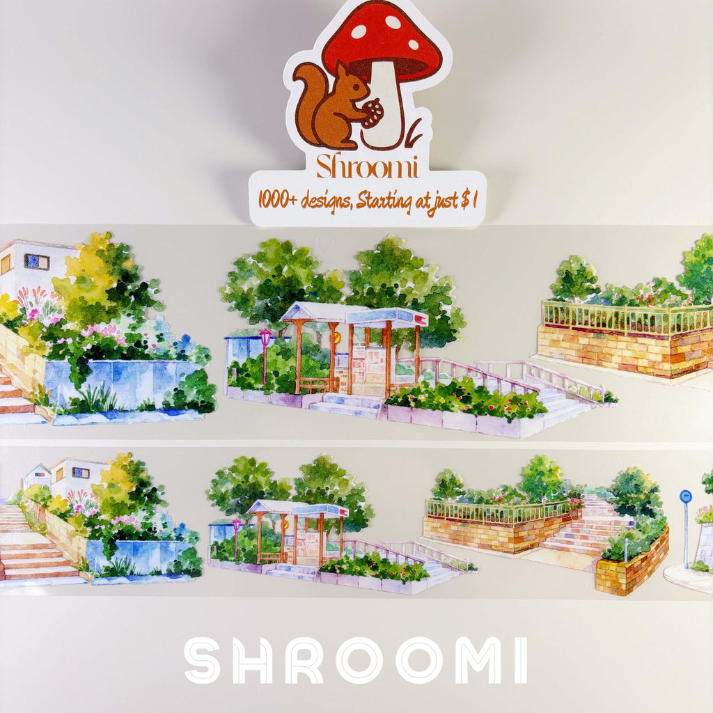 Stairway Garden PET Tape Charming Stairway Garden PET Tape | Decorative Greenery Steps Washi Tape | Aesthetic Urban Scenery Planner Tape