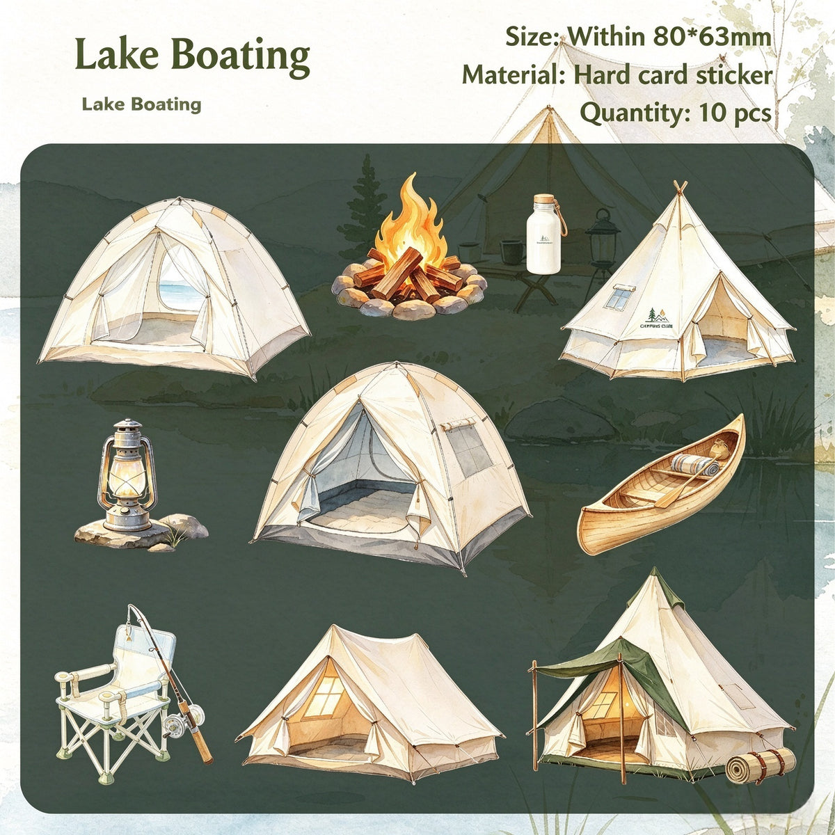 Lake Boating style: 10 white tent and canoe stickers