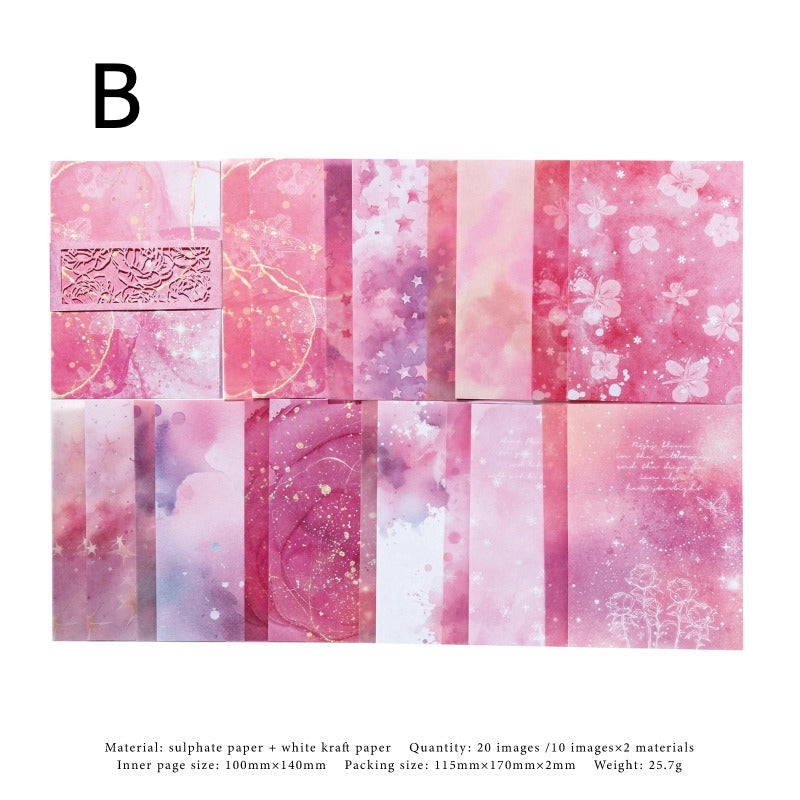 Watercolor wash scrapbooking paper with die-cut lace floral border detail