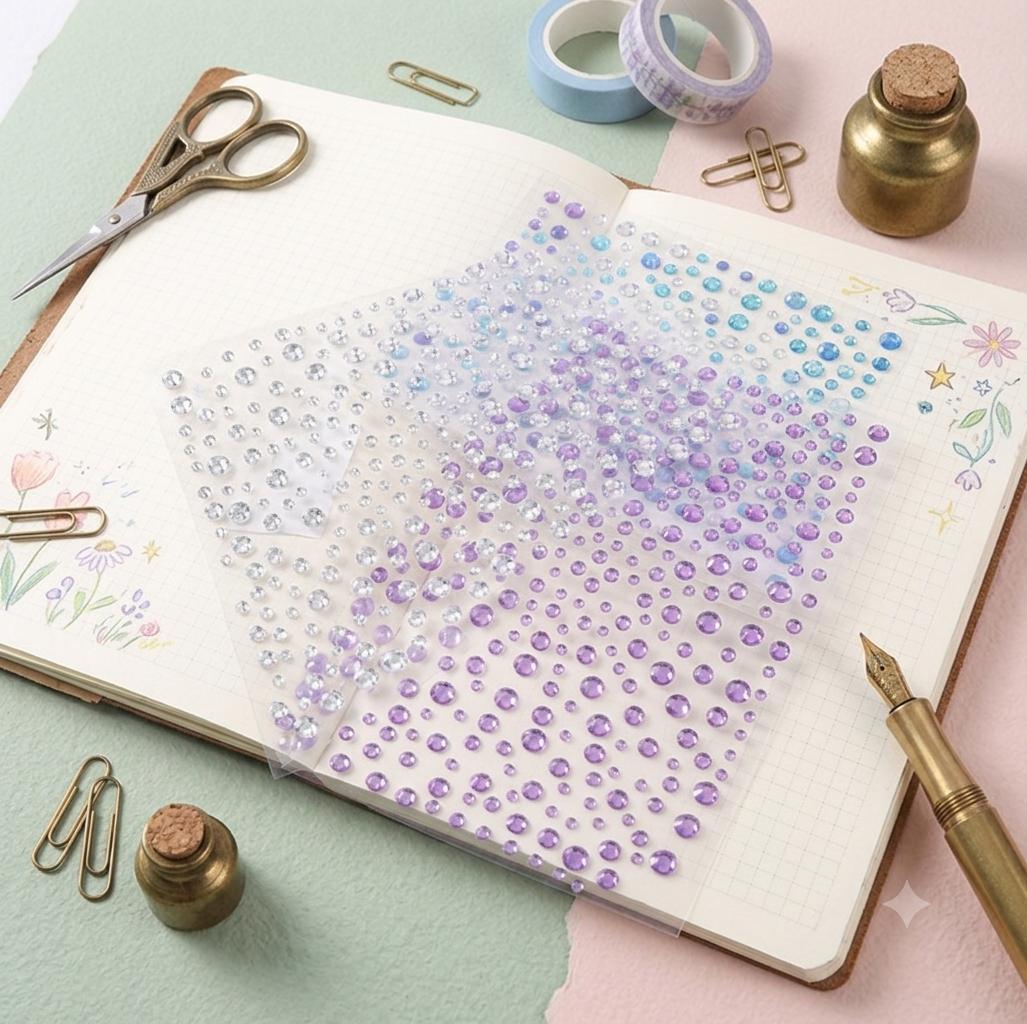 Self-adhesive rhinestone stickers with sparkling gem accents