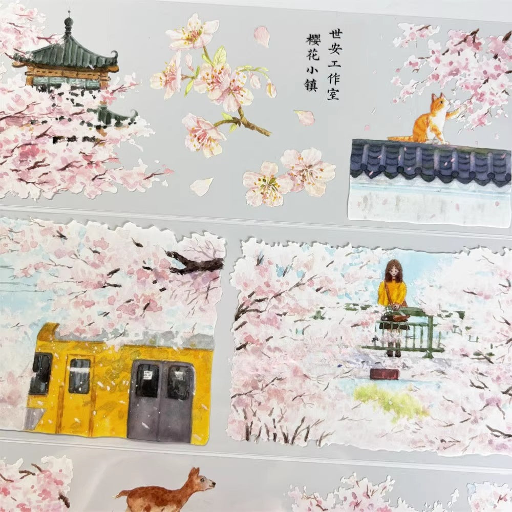 Sakura Blossom Town PET Klebeband 8cm×1m | Japanische Straßenszene