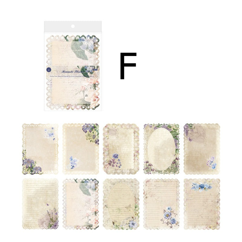 Vintage lace-edge scrapbooking paper design featuring antique lace borders and aged book-page texture