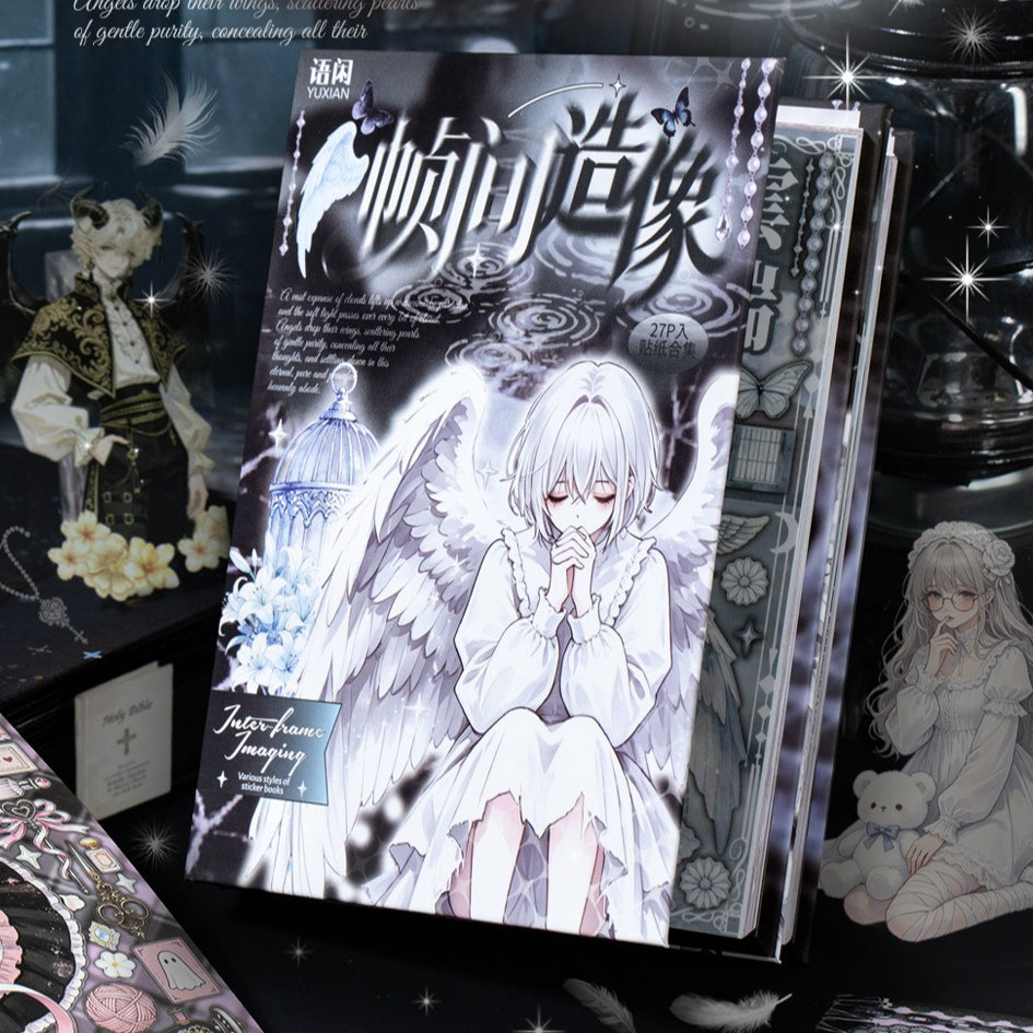 Sticker book cover with white-haired angel girl