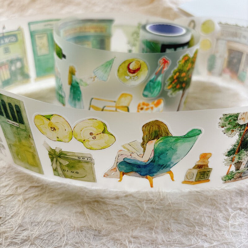 Greenery Home PET Tape with plants and interior decor illustrations
