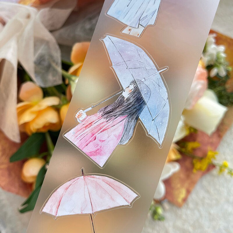 Rainy Day Girls PET Tape with illustrated girls and umbrellas