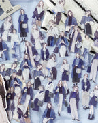 Cool-toned fashion journaling stickers featuring stylish women in diverse outfits for creative projects, by Shroomi.