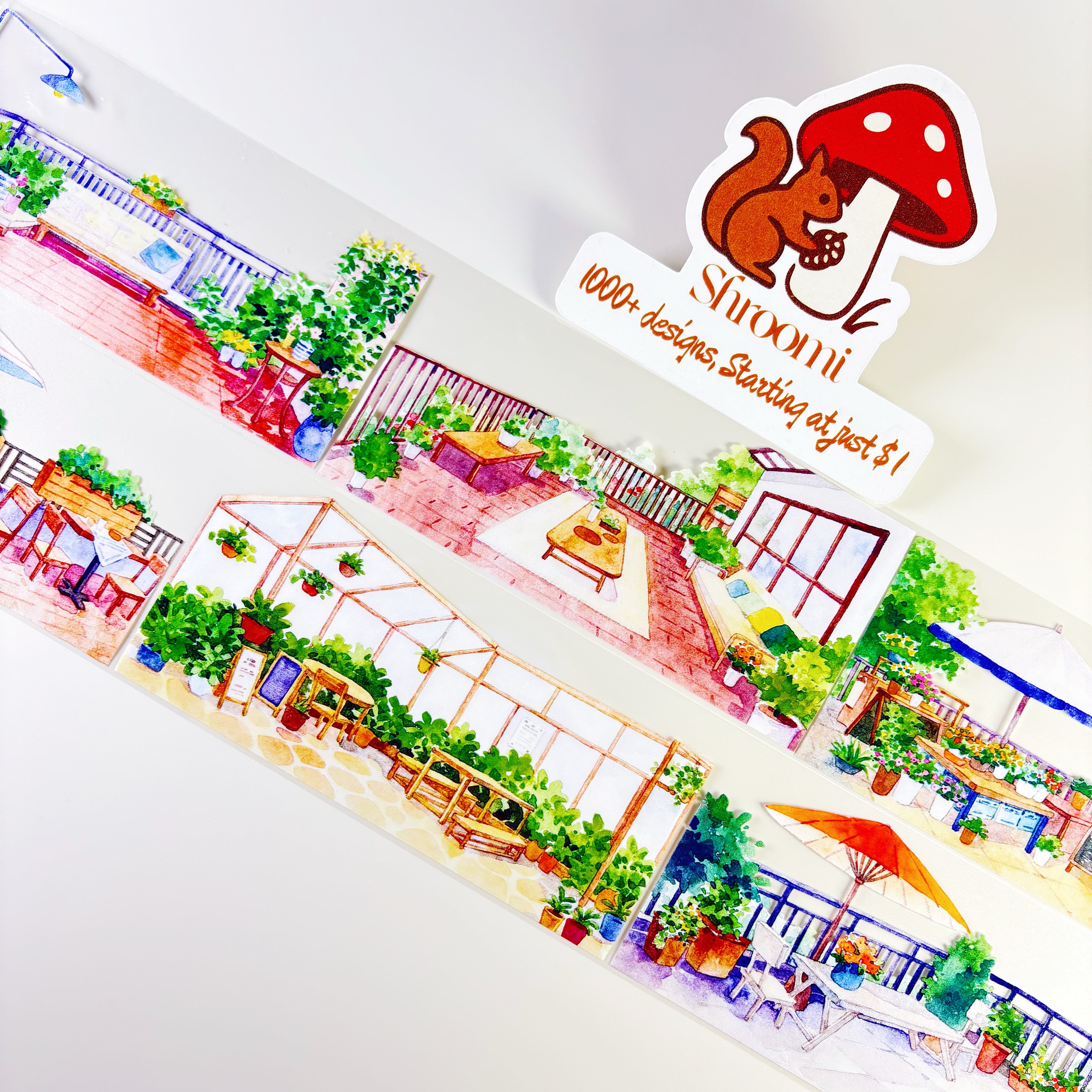 Rooftop Garden PET Tape Sunny Terrace Cafe PET Tape | Cozy Outdoor Garden Washi Tape | Balcony Life Decorative Tape