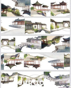 Classic Oriental Garden PET Tape Traditional Oriental Garden PET Tape | Ancient Architecture Washi Tape | Zen Courtyard Decorative Tape