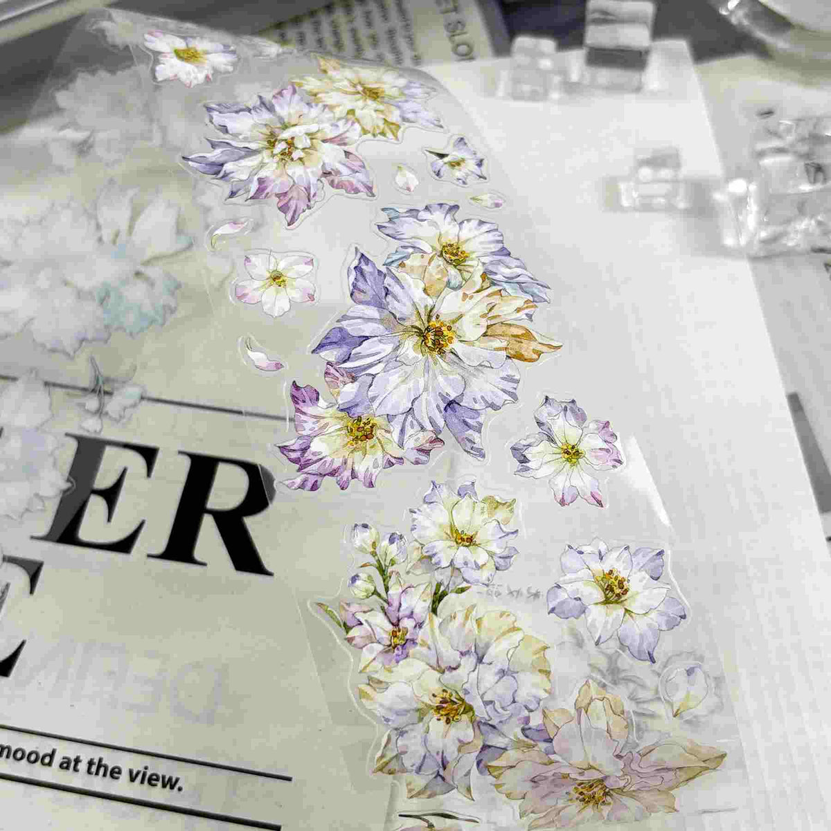 Fluttering blossoms decorative tape design featuring soft watercolor florals