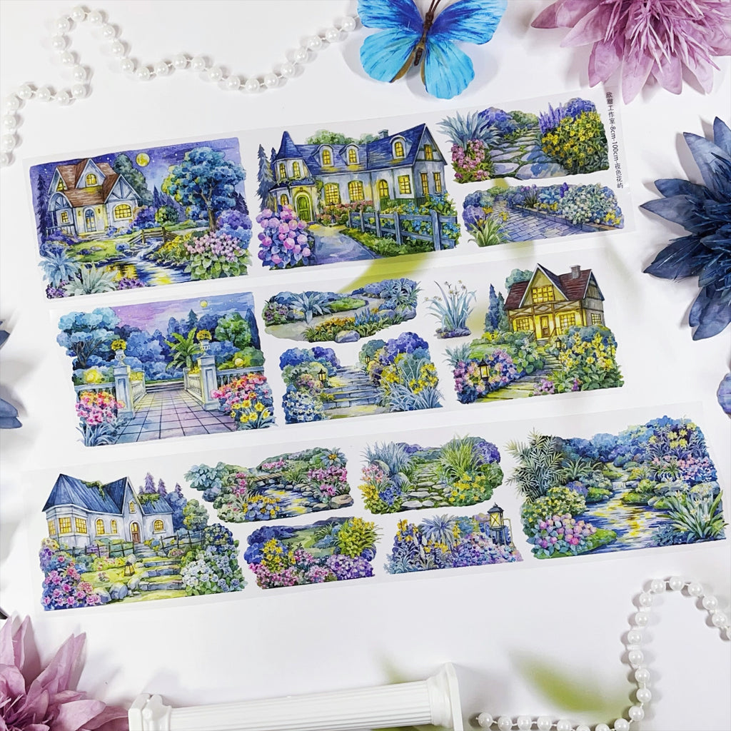 Floral Isle at Night PET Tape Floral Isle at Night PET Tape | Enchanted Castle Garden Scene