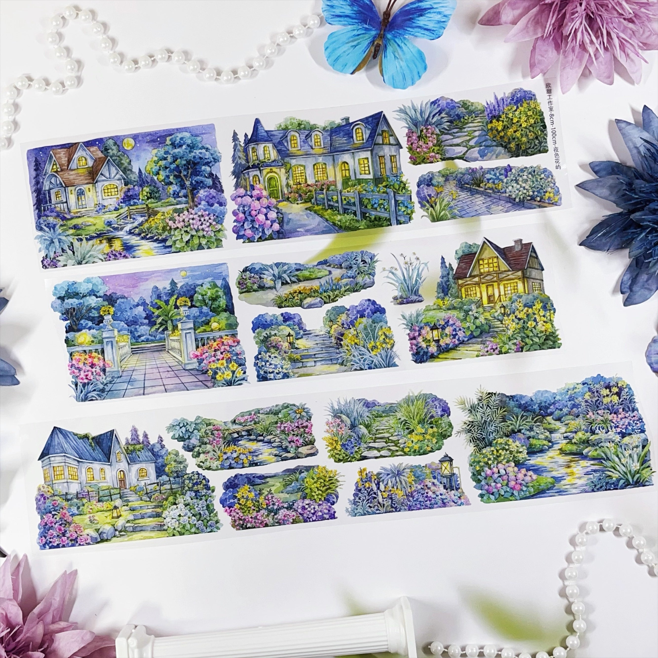 Floral Isle at Night PET Tape Floral Isle at Night PET Tape | Enchanted Castle Garden Scene