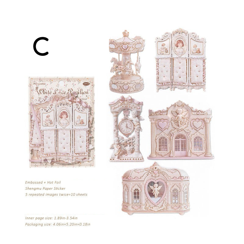 Pastel rococo embossed collage sticker cards with ornate furniture, mirrors, bows, and frame accents - image 12