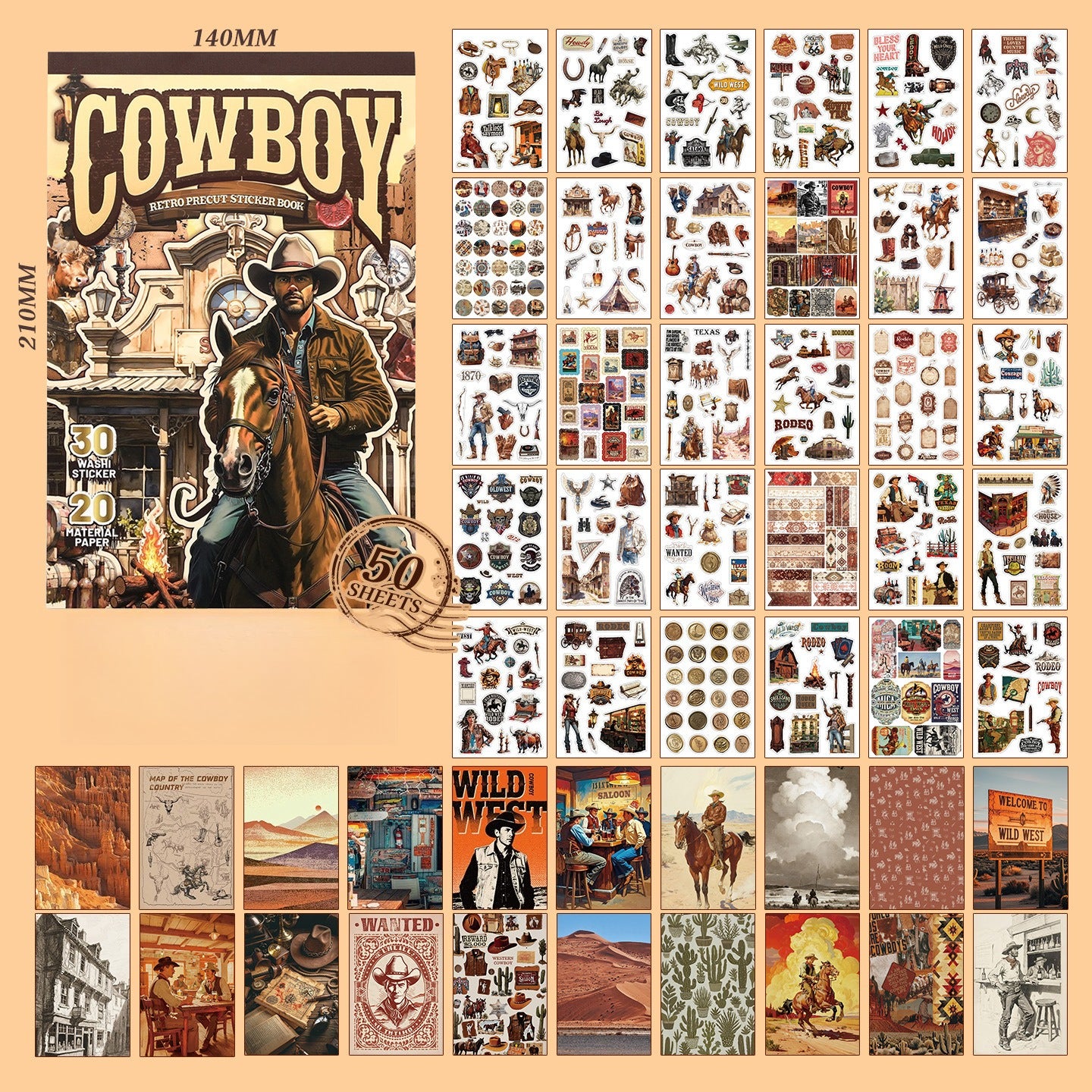 Slow Living vintage scrapbooking paper and sticker book with museum, cafe, weekly note, and cowboy collage themes - image 14