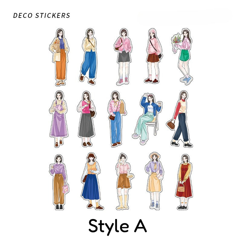 Style A Ideal Life PET sticker sheet with modern girl characters and outfit poses