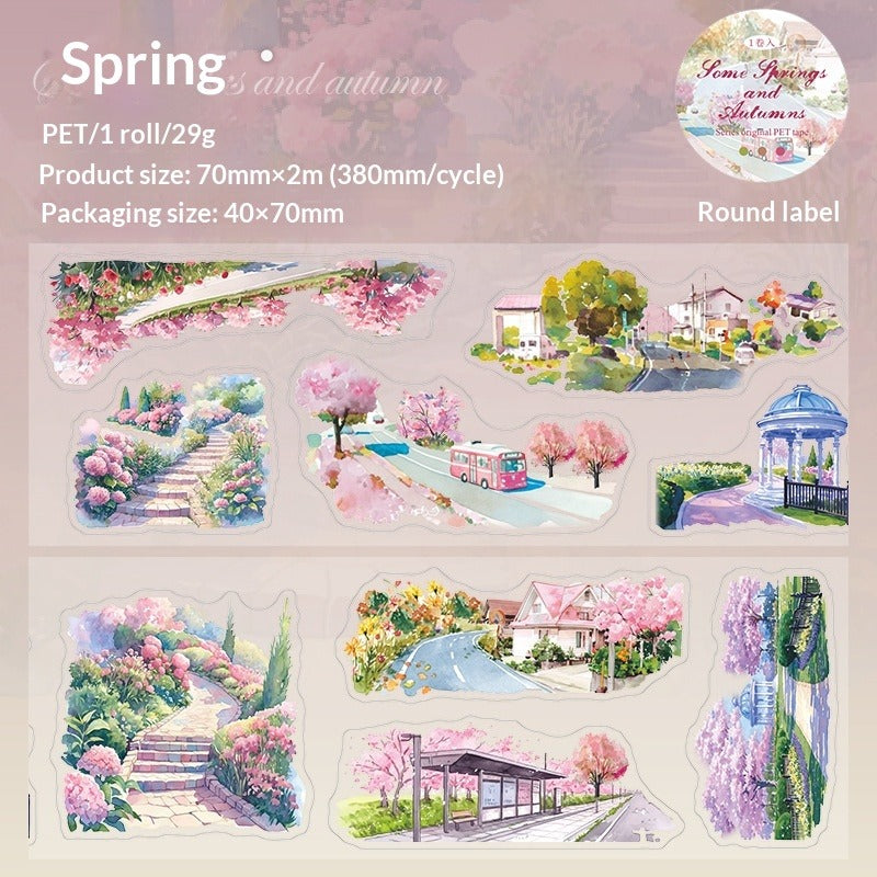 Seasonal Landscape PET Tape - Through Spring & Autumn Journaling Washi Tape