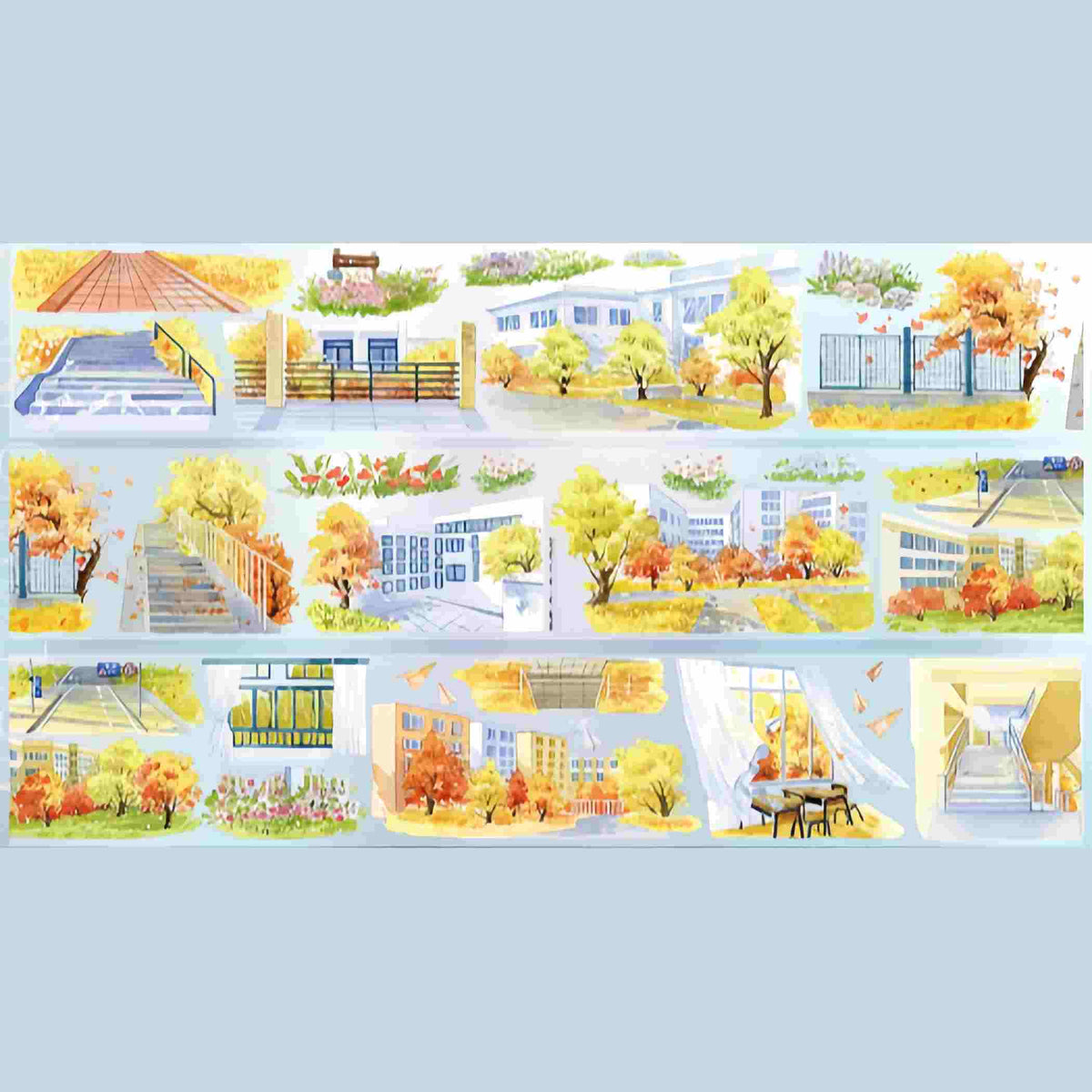 Design from the 10-piece Autumn Campus & Meadow Collection decorative tape, featuring an autumn nature motif