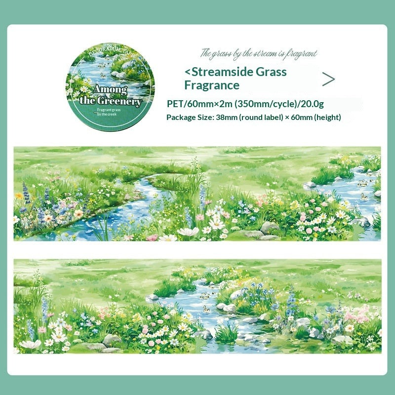 Stone Path in Bloom – cobblestone garden path with blooming flowers, watercolor PET tape