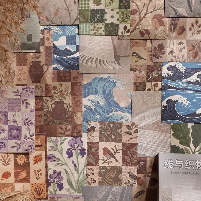 Vintage scrapbooking paper pad with botanical, fabric, ocean, pottery, and shell collage papers - image 7