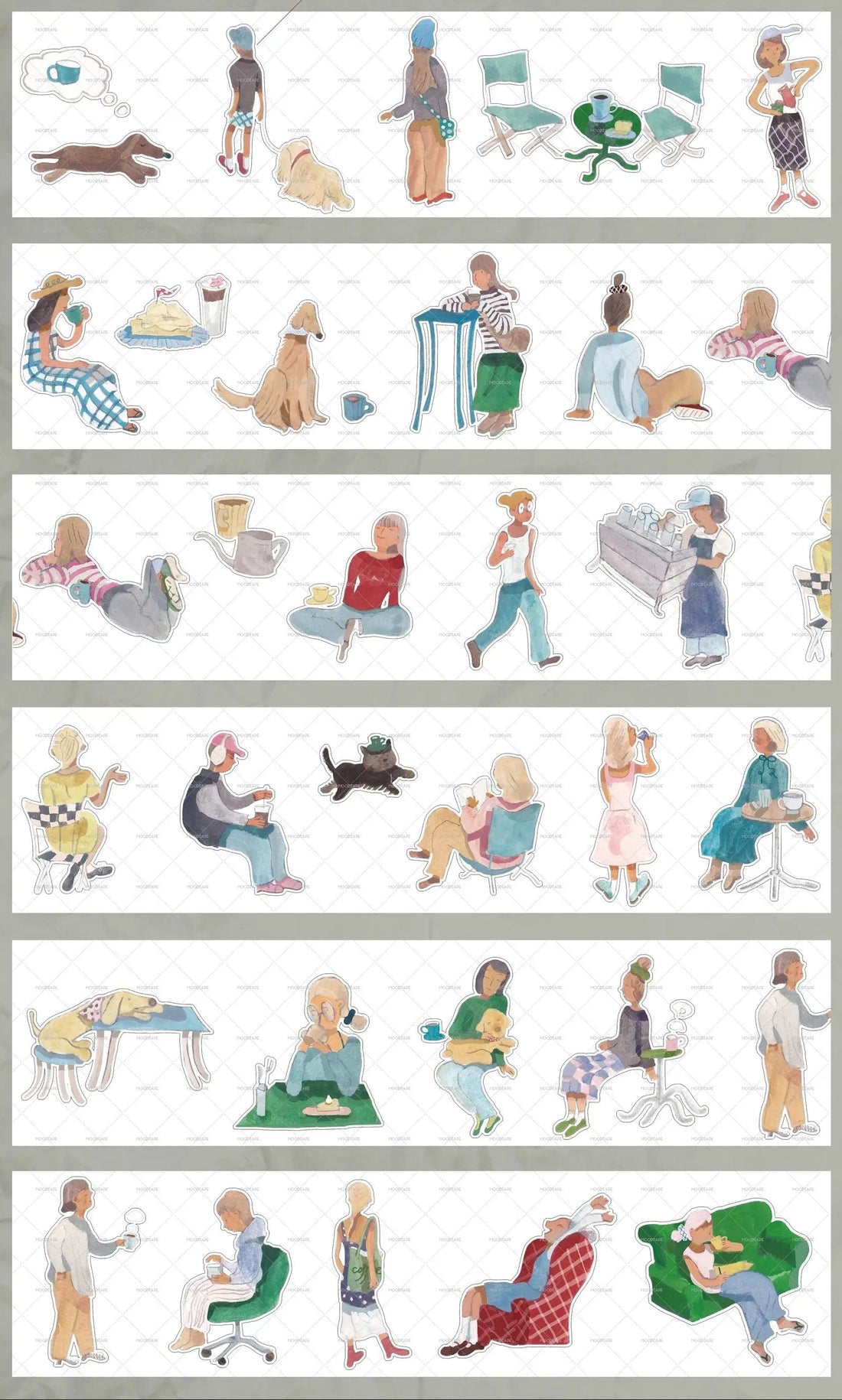 Character Tape Set – Walk & Coffee Walk & Coffee Pre-cut Character Tape | Artistic People Stickers
