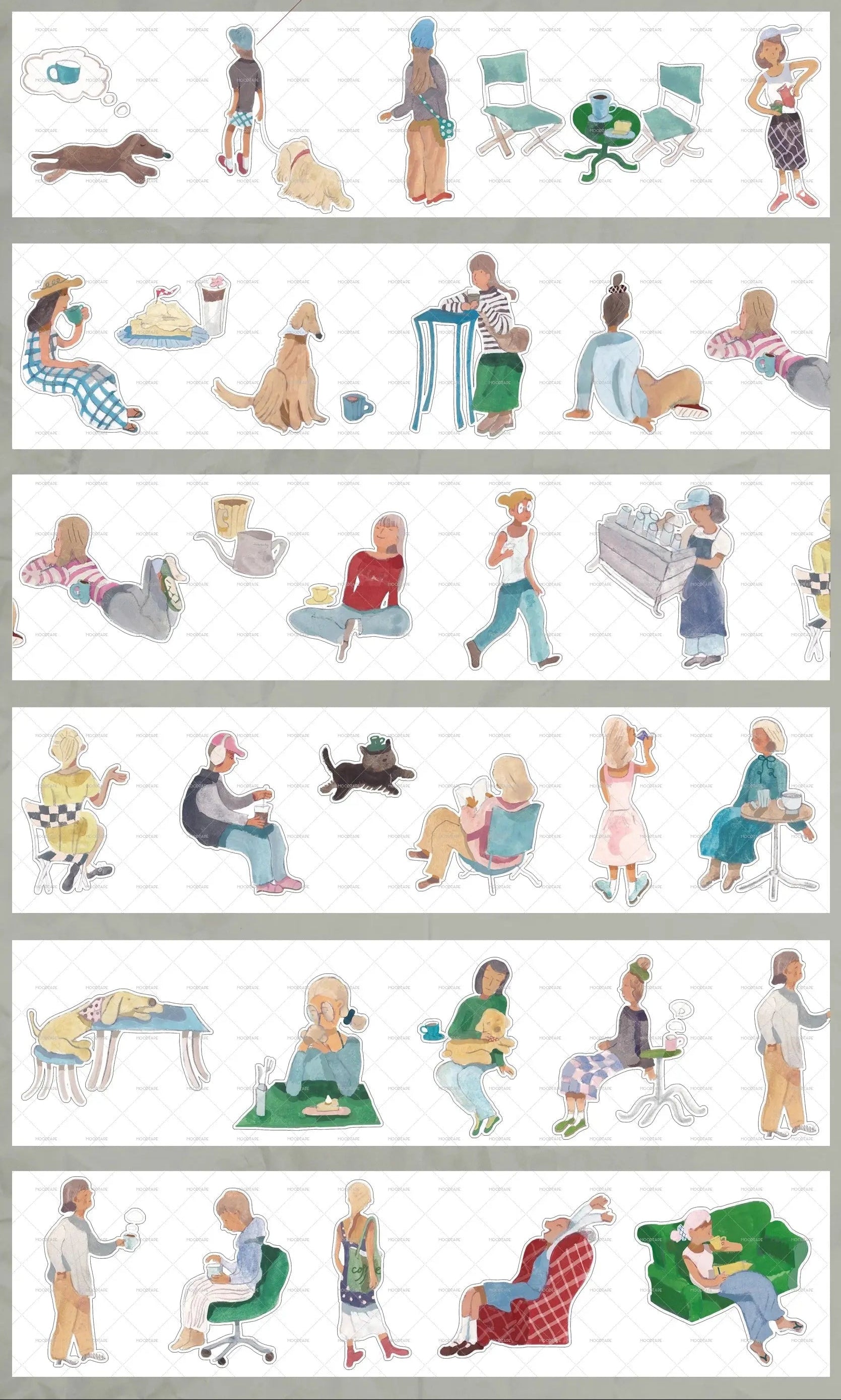 Character Tape Set – Walk & Coffee Walk & Coffee Pre-cut Character Tape | Artistic People Stickers