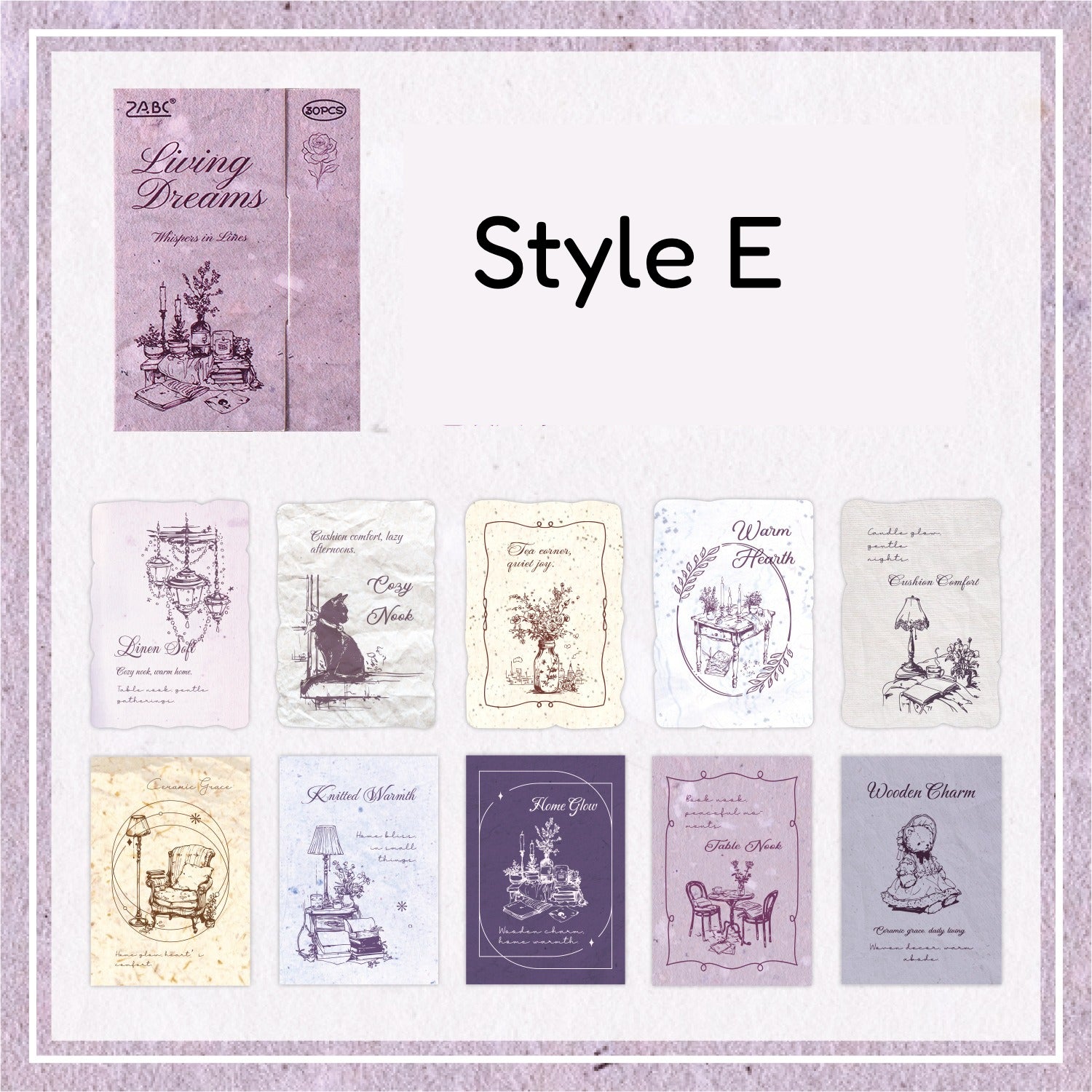 Dual-material sticker pack with soft text and line art pieces