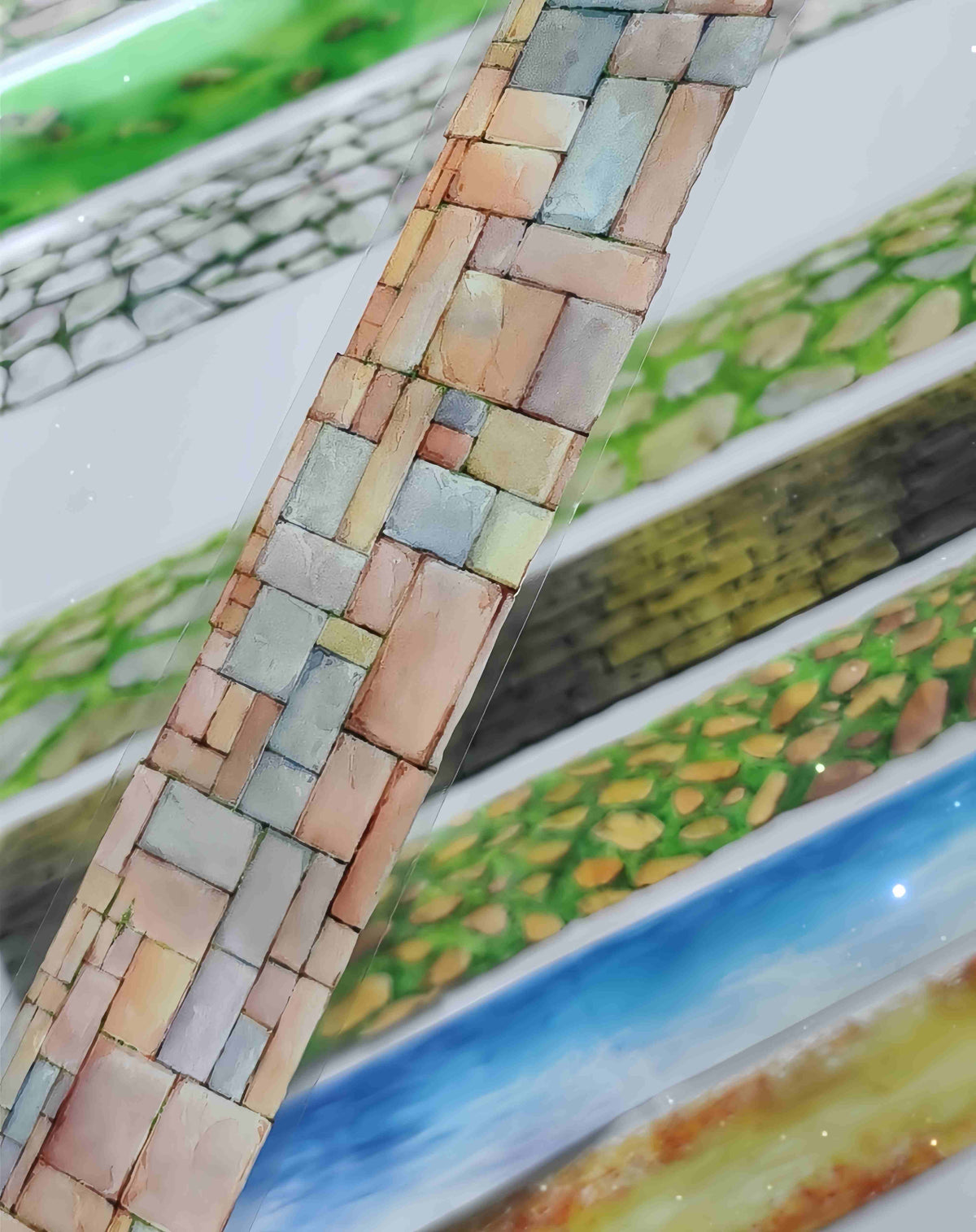 Ground Scenery PET Tape – stone and grass pavement design, one of nine styles in the Ground Scenery collection