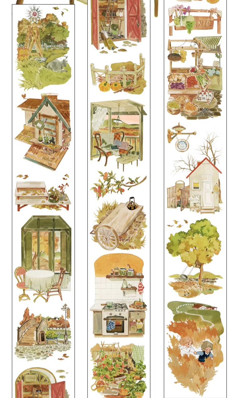 Large autumn harvest hand-painted PET tape roll with farm designs