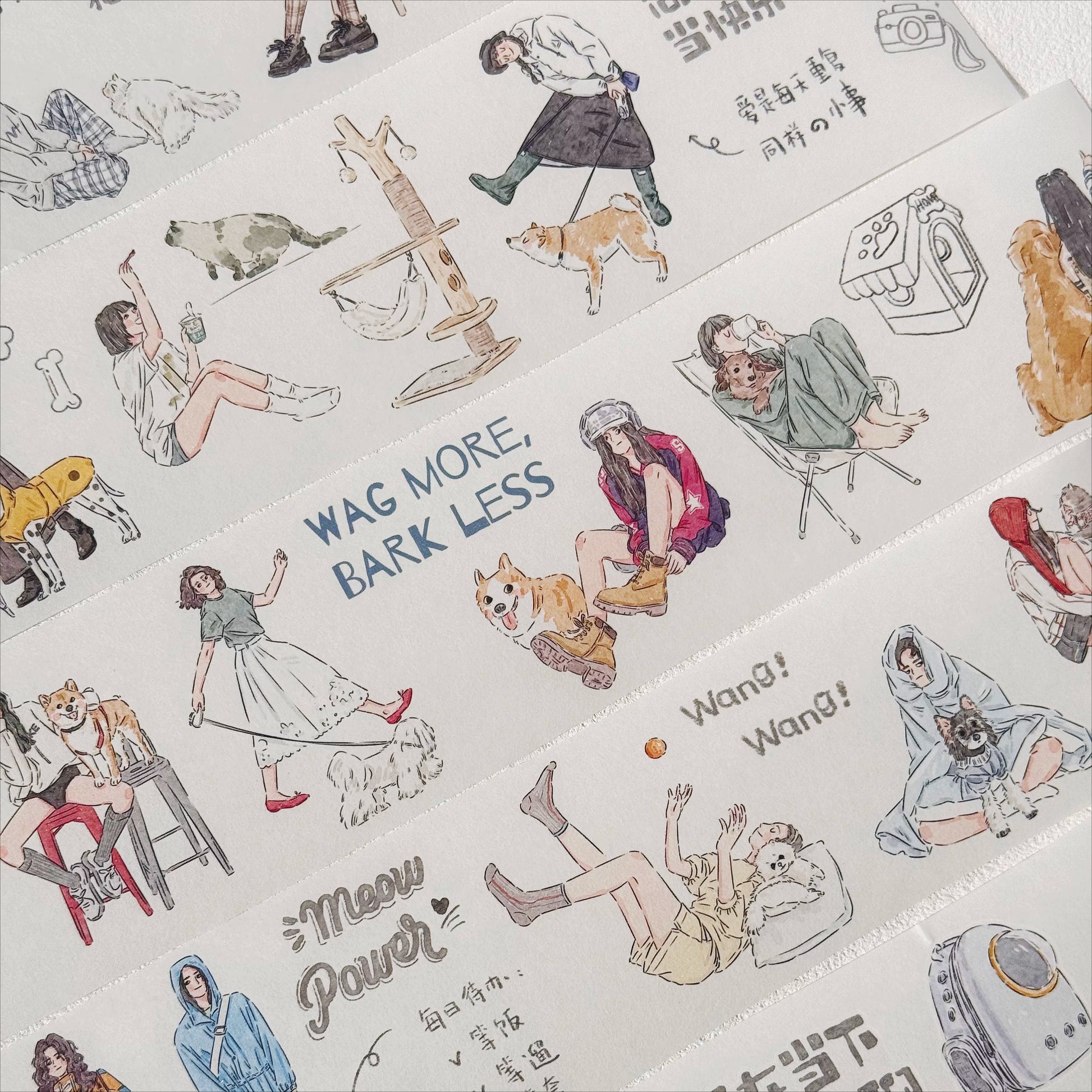 Happy Moment Pets die-cut tape with girls, dogs, and happy moment captions