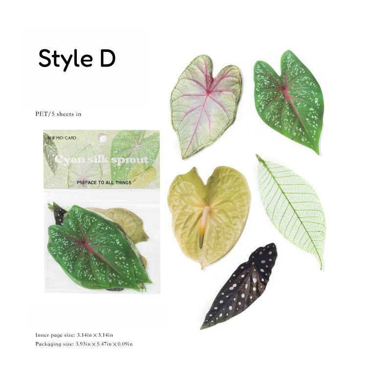 Botanical leaf bookmark cards with illustrated plant designs