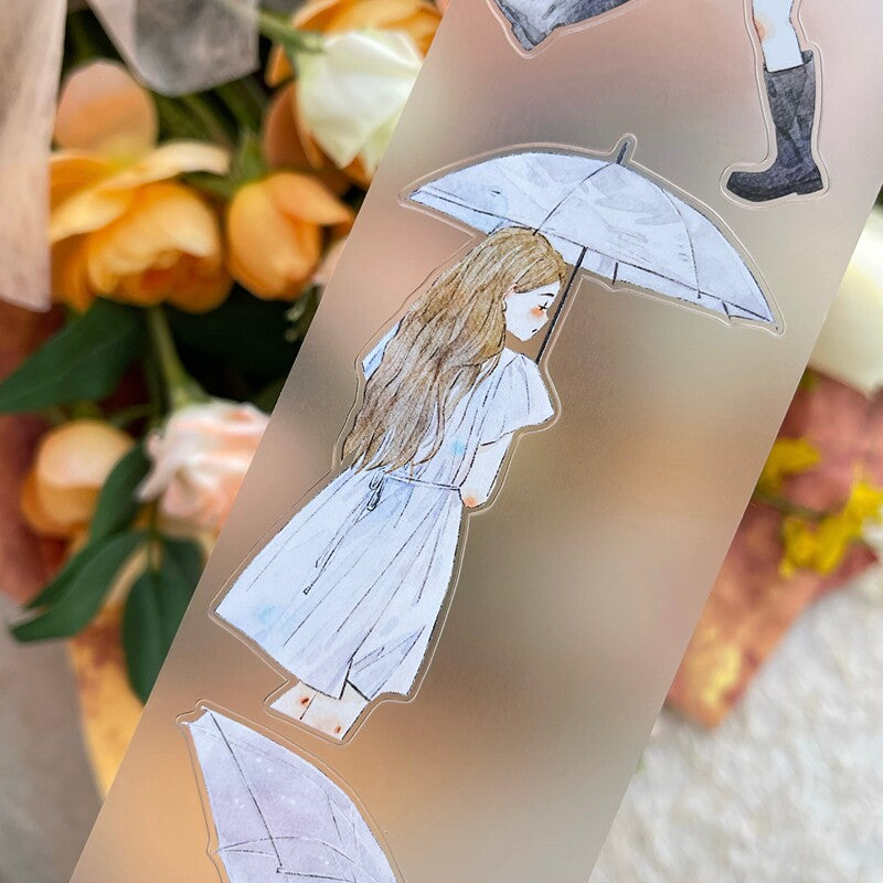 Rainy Day Girls PET Tape with illustrated girls and umbrellas