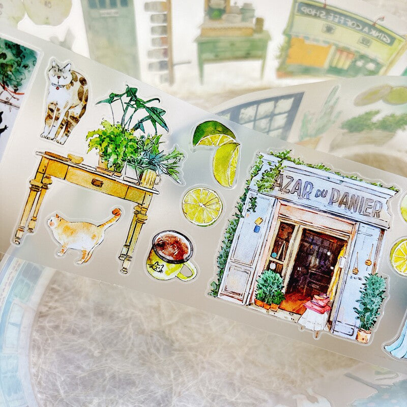 Greenery Home PET Tape with plants and interior decor illustrations